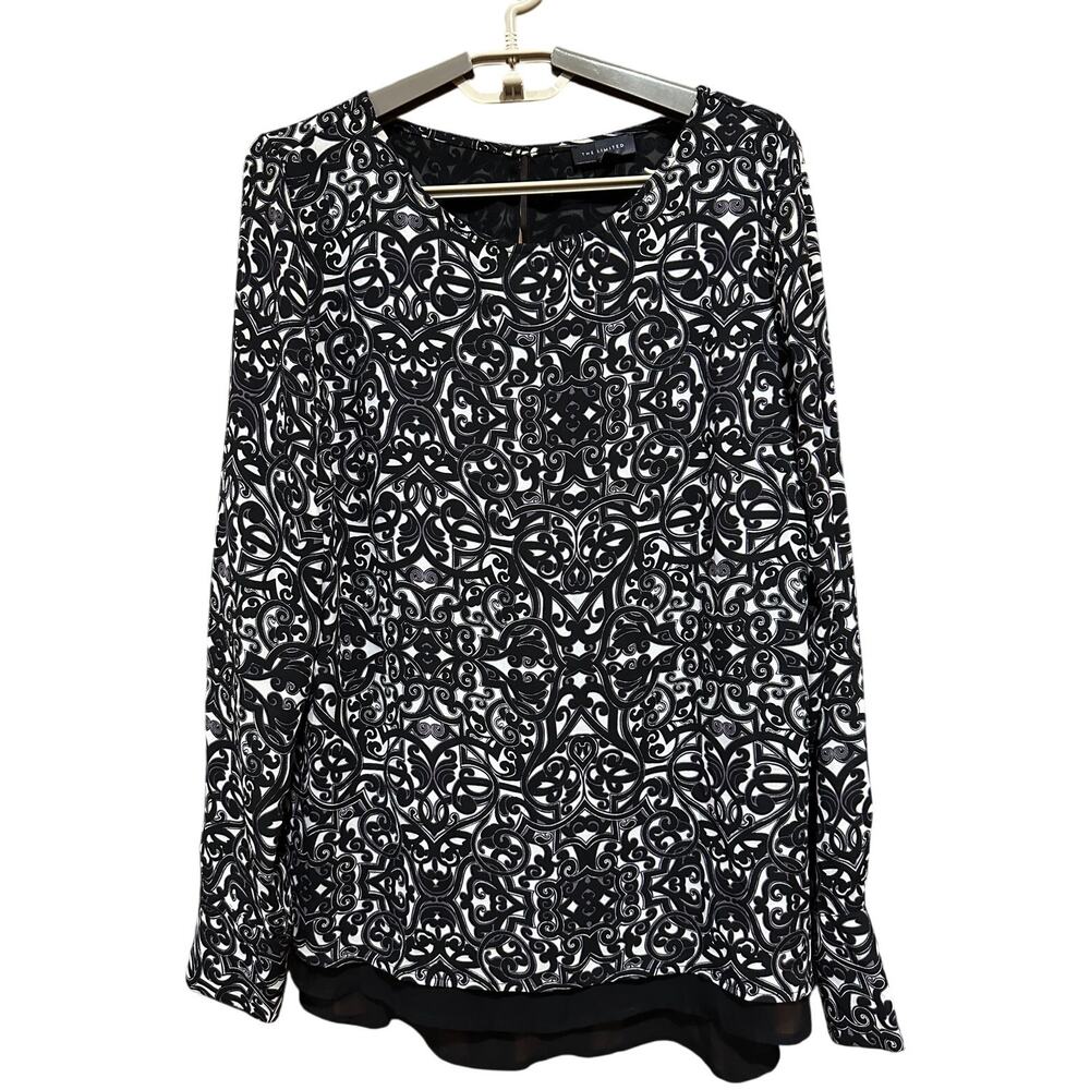 The Limited Blouse Tall M Black White Purple Tunic Top Office Casual Artsy Boho